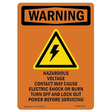 Signmission OSHA Warning Sign, 18" Height, Rigid Plastic, Hazardous Volt, Portrait, WS-P-1218-V-13223 OS-WS-P-1218-V-13223